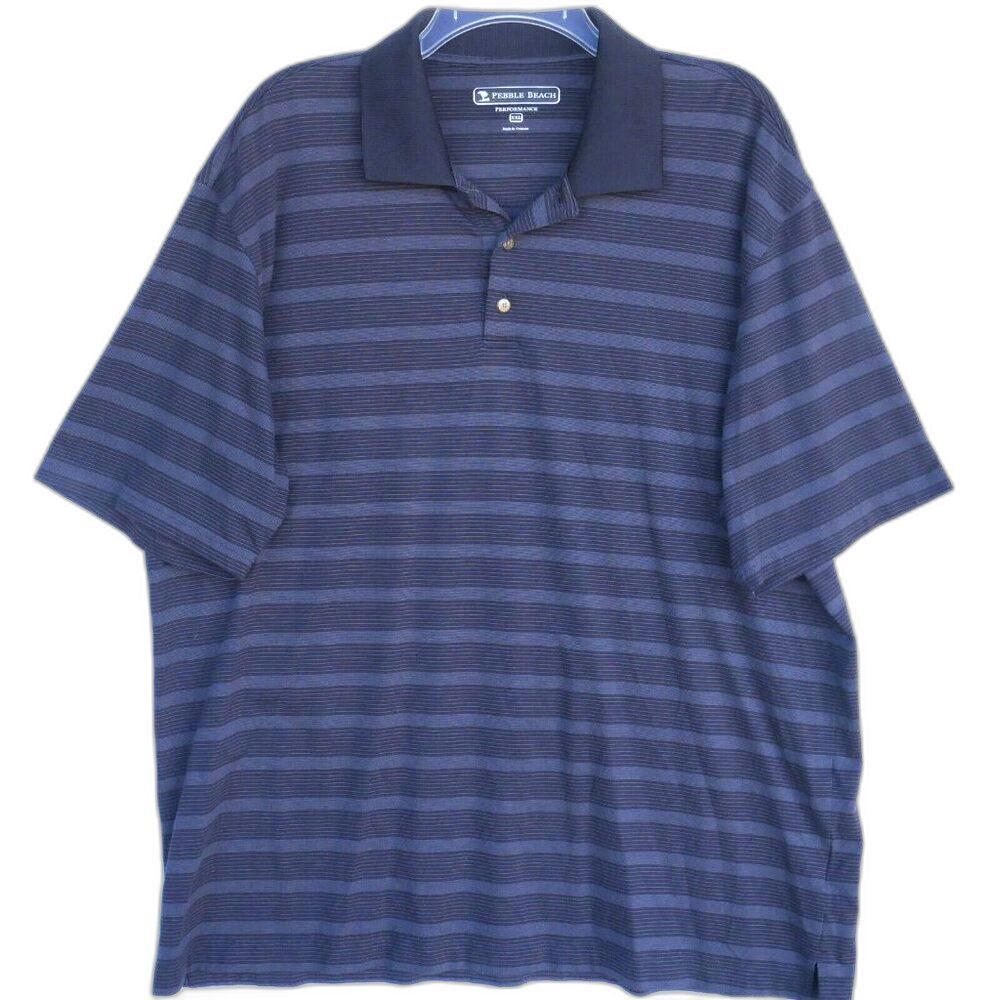 Pebble Beach Men's Size 2XL Performance Polo Golf Shirt Grey Light Stripe